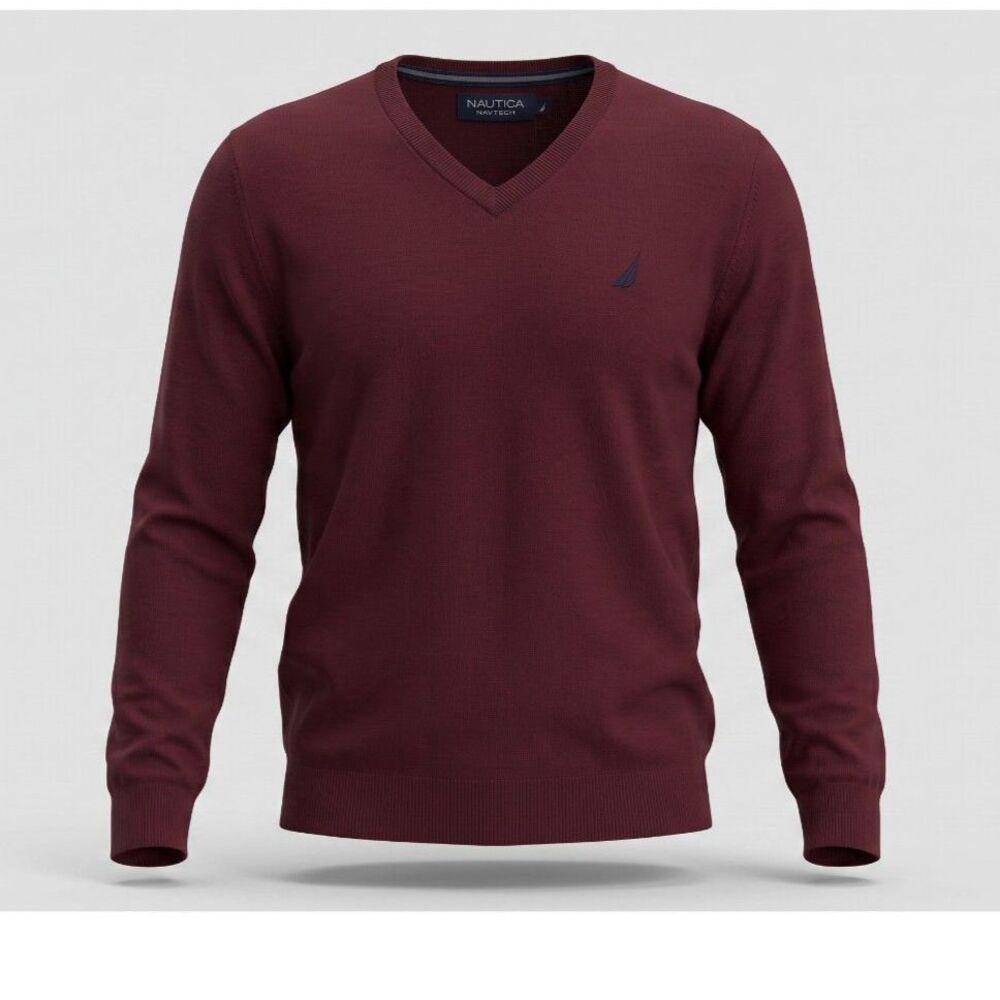 Nautica Navtech V-Neck Sweater Mens 5XLT Big & Tall Maroon Burgundy Long Sleeve